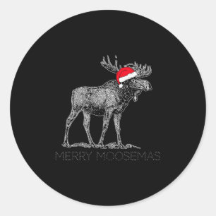 Merry Moosemas Christmas Moose With Santa Hat Classic Round Sticker