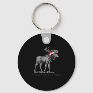 Merry Moosemas Christmas Moose With Santa Hat Key Ring