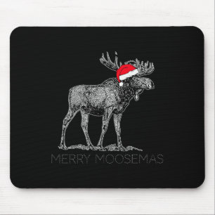 Merry Moosemas Christmas Moose With Santa Hat  Mouse Pad