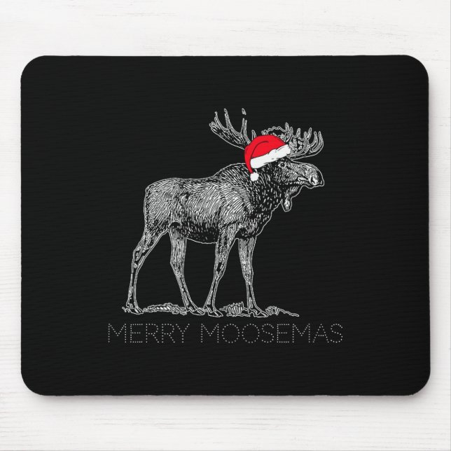 Merry Moosemas Christmas Moose With Santa Hat  Mouse Pad (Front)