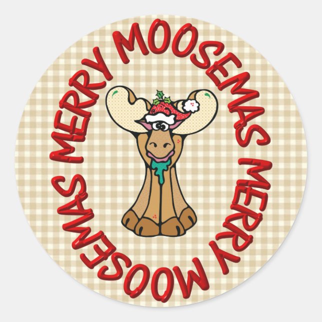 merry moosemas moose classic round sticker (Front)