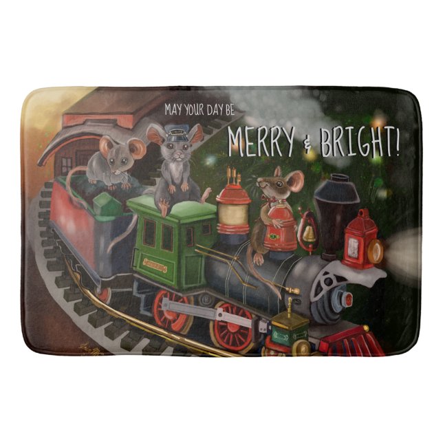 Merry Mouse Holiday Train  Bath Mat (Front)