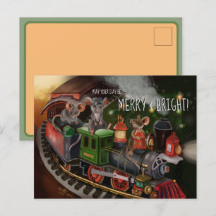 Merry Mouse Holiday Train   Postcard