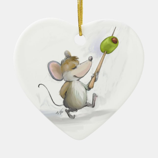 Merry Mouse Moe with Olive Heart Ornament (Front)