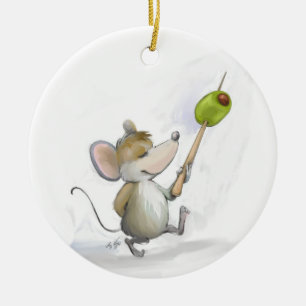 Merry Mouse Moe with Olive Round  Ornament