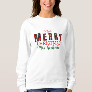 MERRY Mrs. Royal Stewart Red 1st Christmas Plaid Sweatshirt