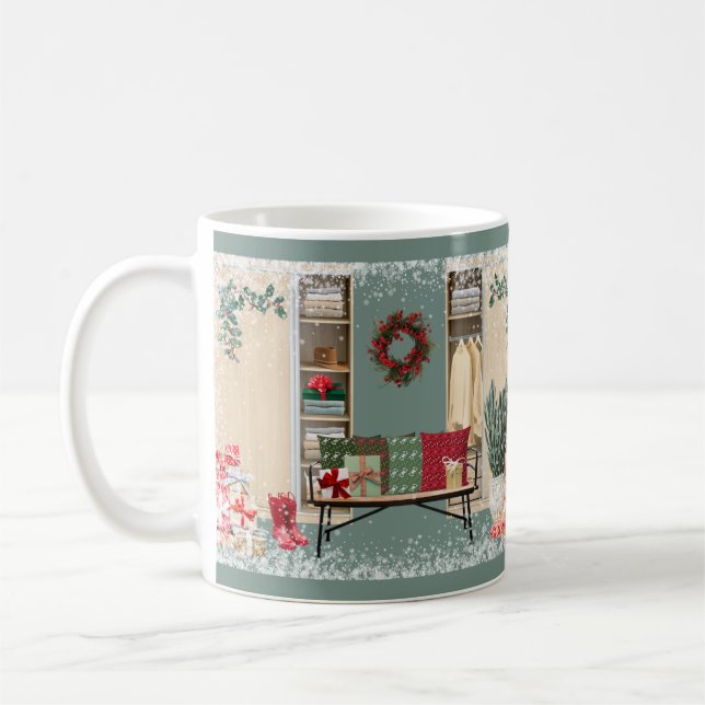 Merry Mudroom Scene Snow Coffee Mug (Left)