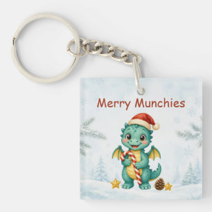 Merry Munchies Teal Candy Cane Dragon Christmas Key Ring