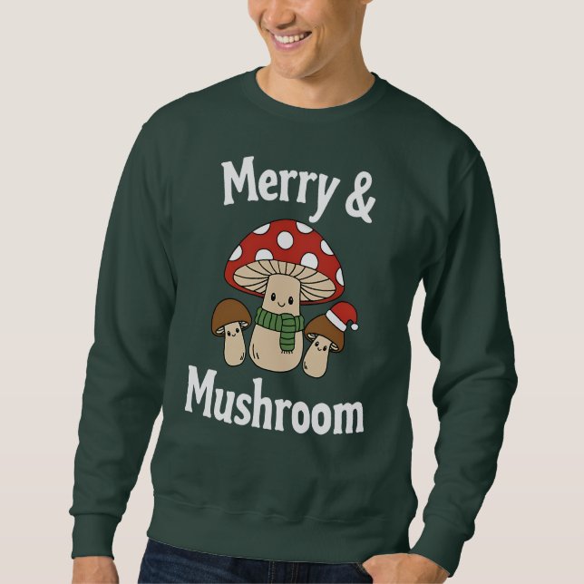 Merry & Mushroom, Cute Christmas Toadstools Sweatshirt (Front)