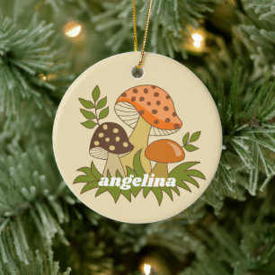 Merry Mushroom with Custom Name Ceramic Tree Decoration
