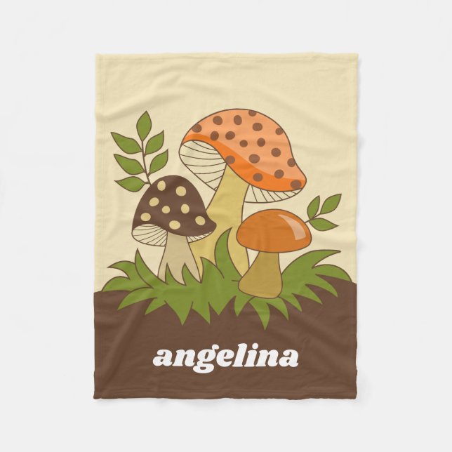 Merry Mushroom with Custom Name Fleece Blanket (Front)