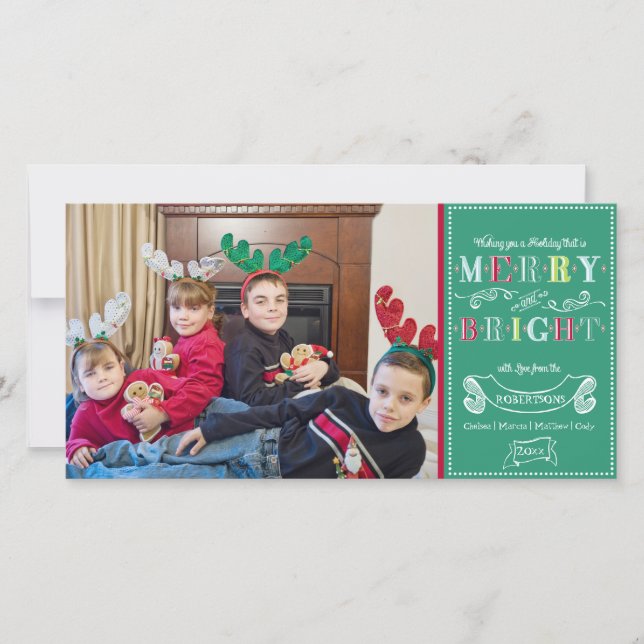 Merry n Bright Holidays Modern Photo Christmas Holiday Card (Front)