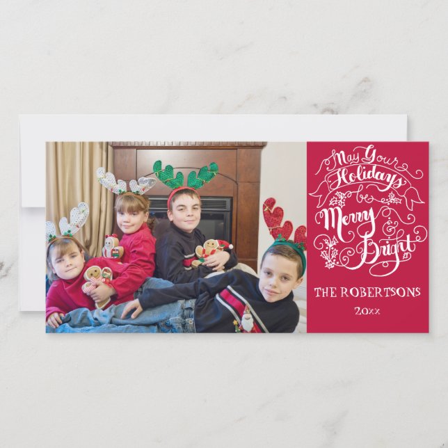 Merry n Bright Holidays Modern Photo Christmas Holiday Card (Front)