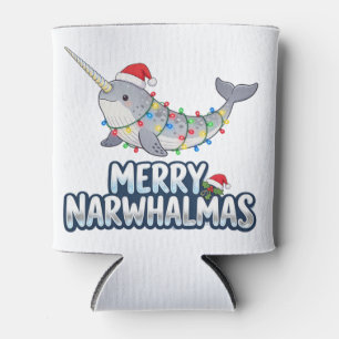 Merry Narwhalmas Wearing a Santa Hat Christmas Can Cooler