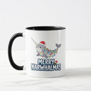Merry Narwhalmas Wearing a Santa Hat Christmas Mug