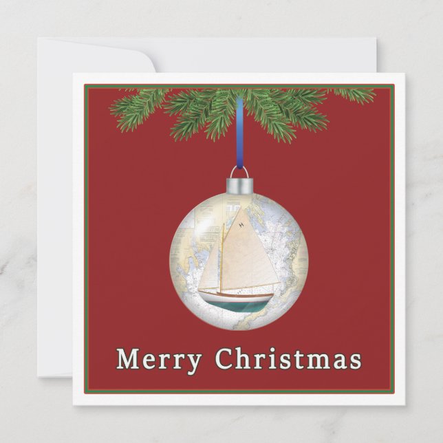 Merry Nautical Christmas Customisable Flat Card (Front)