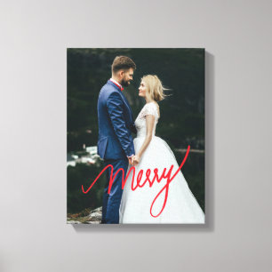Merry Newlywed First Christmas Wedding Photo Canvas Print