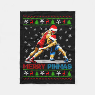 Merry Nmas Ugly Christmas Santa Claus Wrestling Bo Fleece Blanket