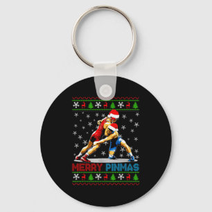 Merry Nmas Ugly Christmas Santa Claus Wrestling Bo Key Ring