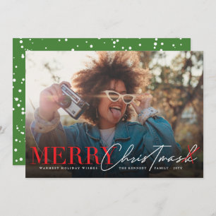 Merry No Mask Classic Script Modern Funny Photo Holiday Card