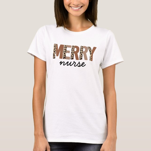 "Merry Nurse" Modern Colour Block Leopard Boho T-Shirt (Front)