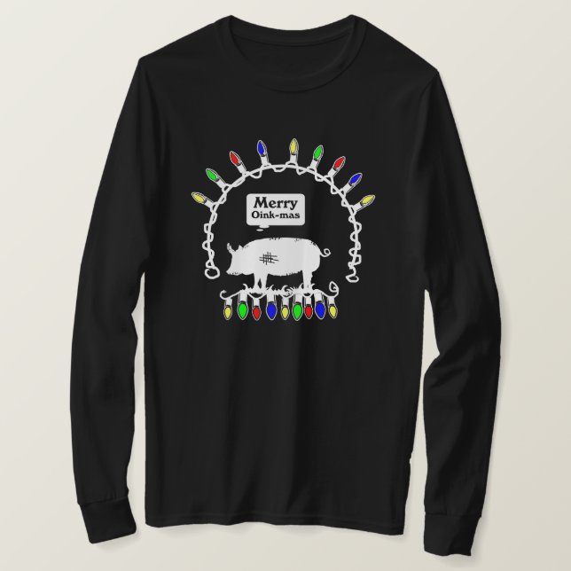 Merry Oink-Mas Rope Lights T-Shirt (Design Front)
