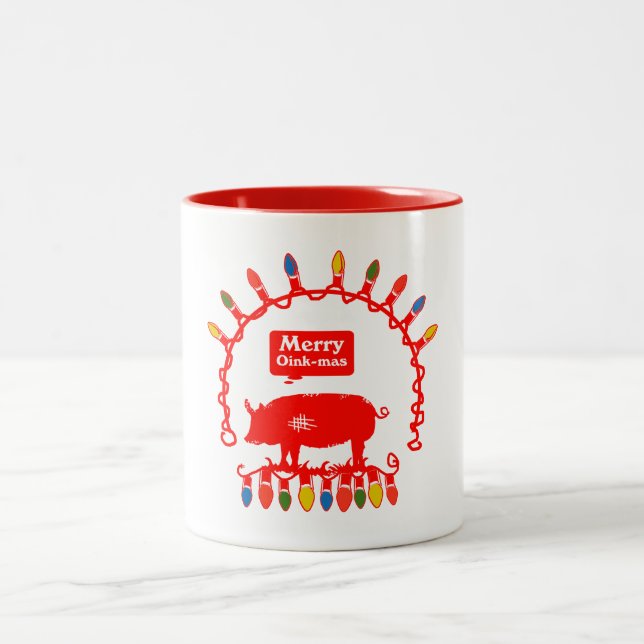 Merry Oink - Mass  Two-Tone Coffee Mug (Center)