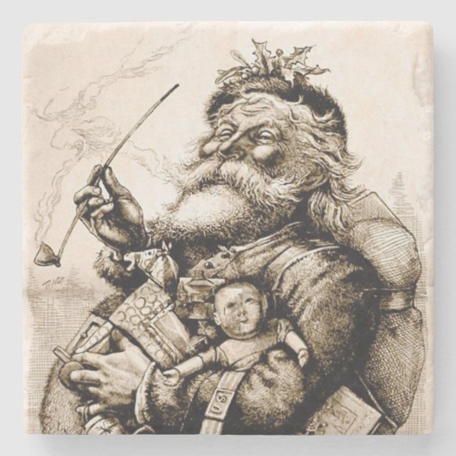 Merry Old Santa Claus Stone Coaster (Front)