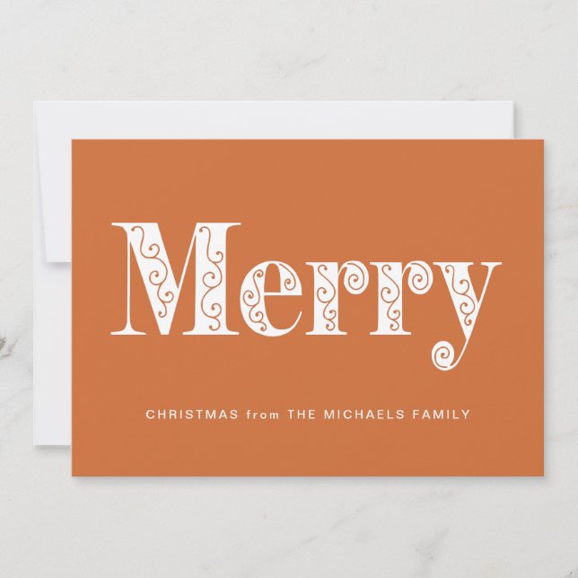 Merry Orange Swirls No Photo Christmas Holiday Card (Front)