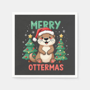Merry Ottermas Funny Otter Animal Christmas Lovers Napkin