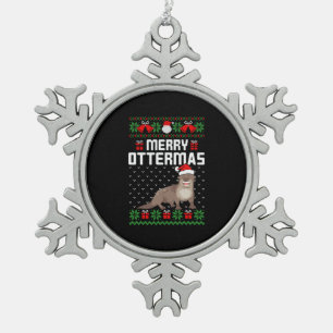 merry ottermas ugly christmas sweater snowflake pewter christmas ornament