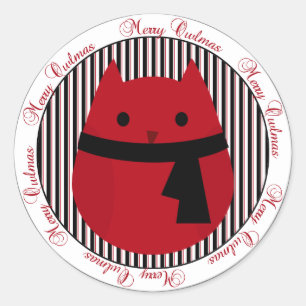 Merry Owlmas Red Black Christmas Owl Sticker