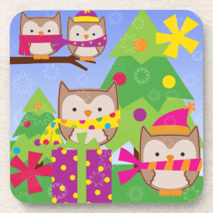 Merry Owls Christmas Coasters
