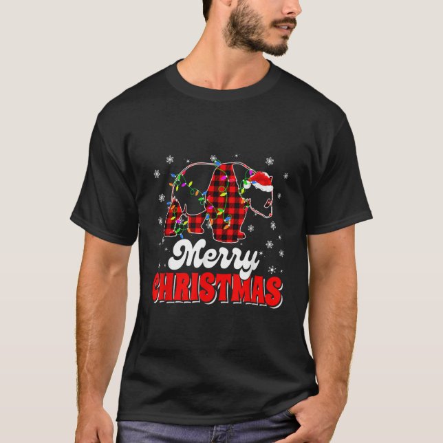 Merry Panda Bear Lights Santa T-Shirt (Front)