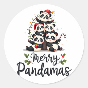 Merry Pandamas Pun Panda Christmas (2) Classic Round Sticker