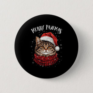 Merry Pawmas Funny Santa Cat Christmas For Kitten 6 Cm Round Badge