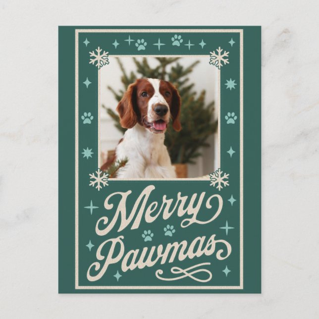 Merry Pawmas Pet Photo Christmas Holiday Card (Front)