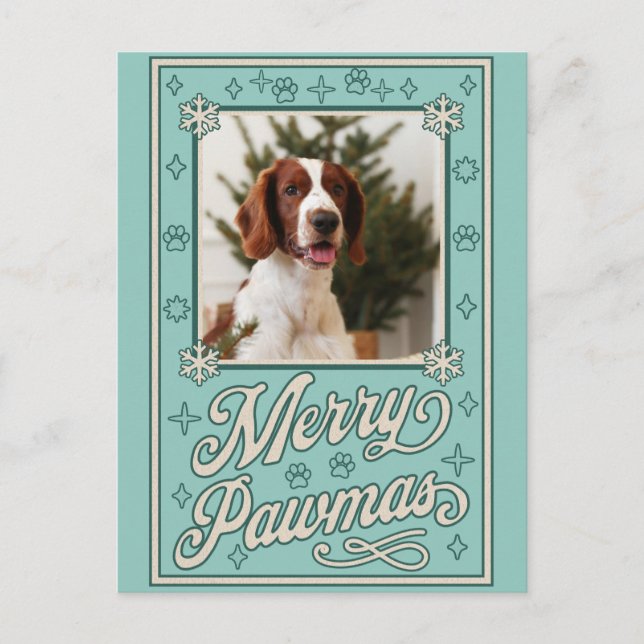 Merry Pawmas Pet Photo Christmas Holiday Card (Front)