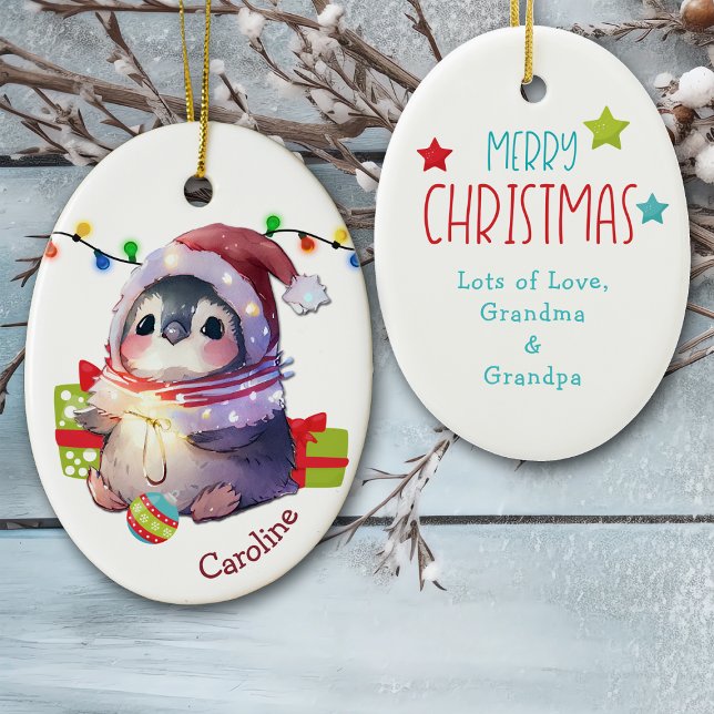 Merry Penguin Kids Christmas Ceramic Ornament (Creator Uploaded)