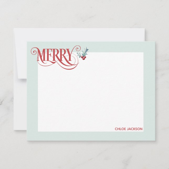 Merry Personalised Christmas Holiday Note Cards (Front)
