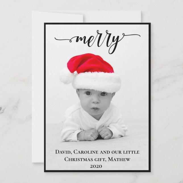 Merry ~ Personalised Photo Holiday Card (Front)