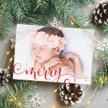 MERRY PHOTO family fun calligraphy overlay red Holiday Card<br><div class="desc">by kat massard >>> WWW.SIMPLYSWEETPAPERIE.COM <<<
A simple card design featuring the lettering "MERRY" in red overlaying your photo. Maximum area to display your beautiful family too with full frame horizontal photo</div>