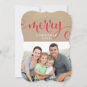 MERRY PHOTO HOLIDAY stylish gold confetti kraft Card