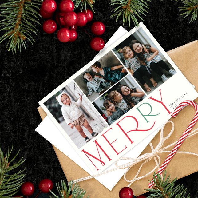 Merry Photo Simple Red Green Holiday Card (Creator Uploaded)