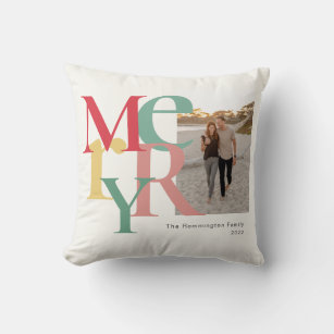 Merry Photo Simple Red Green Yellow Cushion