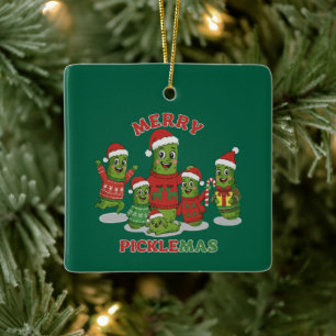 Merry Picklemas Funny Pickle Family Christmas  Ceramic Ornament
