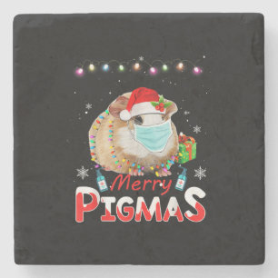 Merry Pigmas Face Mask Funny Guinea Pig Christmas Stone Coaster