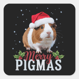 Merry Pigmas Funny Guinea Pig Christmas Santa Xmas Square Sticker