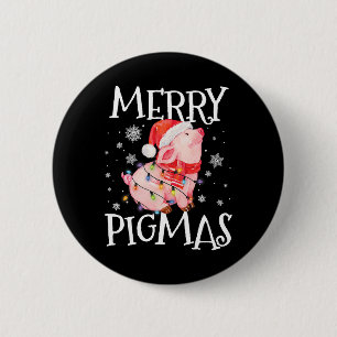 Merry Pigmas Funny Pig Christmas Lights Tree Xmas 6 Cm Round Badge