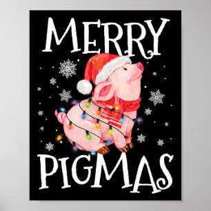 Merry Pigmas Funny Pig Christmas Lights Tree Xmas  Poster
